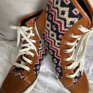 Tory Burch Brown and Patterned High-Top Sneakers